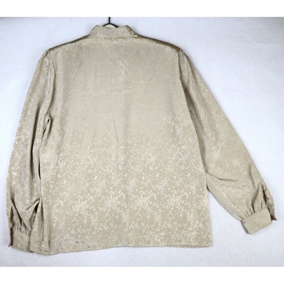 COUNTRY SUBURBANS - WOMEN'S BEIGE HIGH NECK SILKY TEXTURED VINTAGE BLOUSE - 10 - Picture 6 of 9